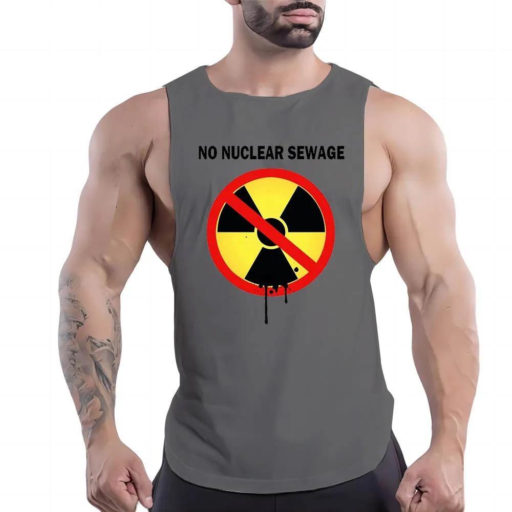 Letní pánské fitness venkovní tílko s kulatým výstřihem, grafika jaderné kontaminace, 2D potisk, vícebarevné, prodyšné tričko bez rukávů