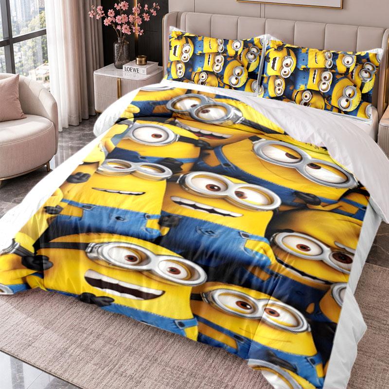Minions Despicable Me 3Pcs Bedding Set Duvet Cover With Two Pillowcases For Bedroom Home Decoration