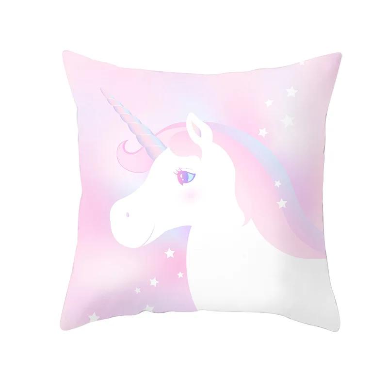 Time Cartoon Home Decor Pillow Purple Unicorn Pillowcase Rainbow Sunrise Sofa Cushion Cover