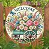VAGAAR 8 inch Round Vintage Metal Welcome Sign, Rustic Tin Plaque Weatherproof for Home Bar Garage Wall Decor
