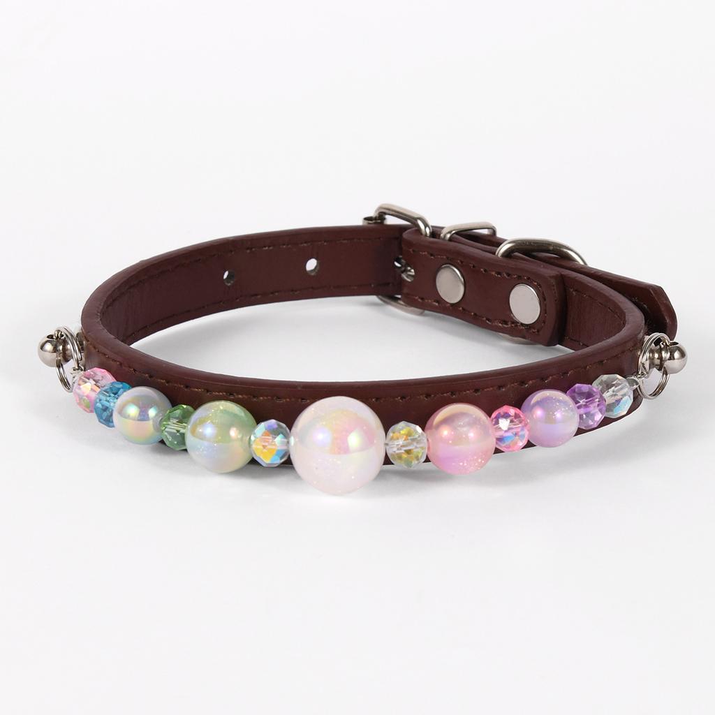 DIY Pearl Pet Collar Adjustable Leather Collar for Cats & Small Dogs Necklace Pet Accessories