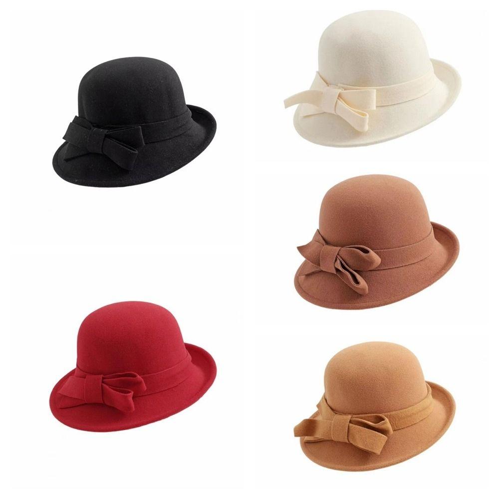 Filz Woll Eimerhut Schleife Trauerkappe Exquisiter Schwarzer Zylinderhut Damen