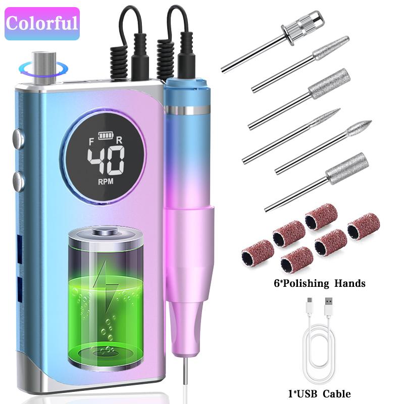 

Электрическая дрель для ногтей, 40000 об/мин, маникюрная машина для резки УФ-лака, геля, перезаряжаемая портативная электрическая пилочка для ногтей, инструменты 40000RPM COLORFUL