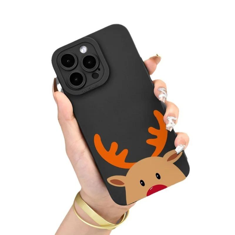 Deer Head Christmas Graphic Phone Case For iPhone 17 Air 16 Pro 15 14 13 12 11 X XR XS 8 7 Plus Pro Max Mini Silicone Back Cover