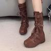 Fashion 2025 Latest Retro Knight Short Boots Women's Thick Soled Spring and Autumn Lace-up Western Boots Niche Low Heels Women Boots