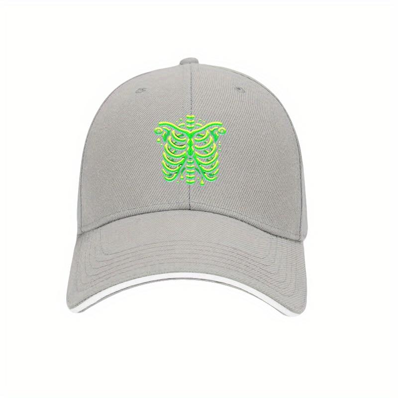 Neon Green Skeleton Ribcage Baseball Cap Black Adjustable Polyester Dad Hat for Casual Outdoor Wear