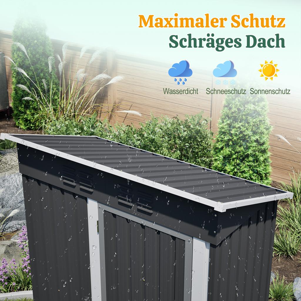 Capanno da Giardino Tetto Piano 152x84x182 cm, Capanno Attrezzi con Porta in Metallo Chiusurabile, Senza Finestra, 1,27 m² di Spazio di Stoccaggio, Design Resistente alle Intemperie per Attrezzi da Giardino, Nero