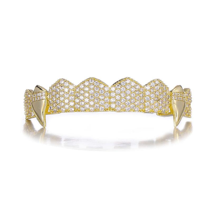 Htpwe Hip Hop Full CZ Stones Teeth Grillz Caps Cubic Zircon Iced Out Micro Pave Top&Bottom Charm Grills For Men Women Zircon