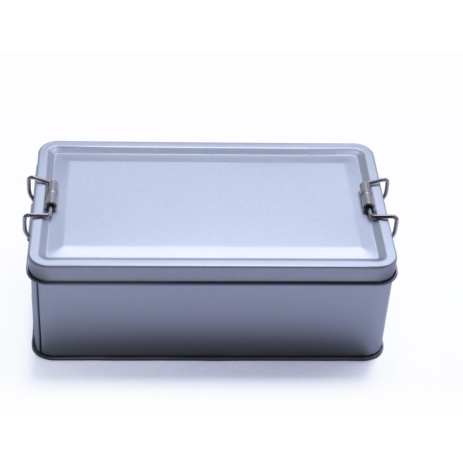 Rectangular Tinplate Box with Large Buckle for Tea, Biscuit, and Cake Storage серебряный
