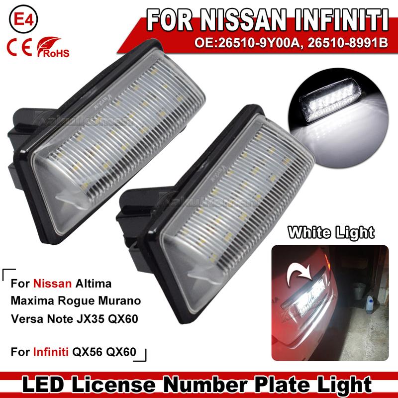 2x White Car LED License Number Plate Light Lamp For Nissan Altima Maxima Murano Pathfinder Rogue Quest Sentra Versa Note JX35