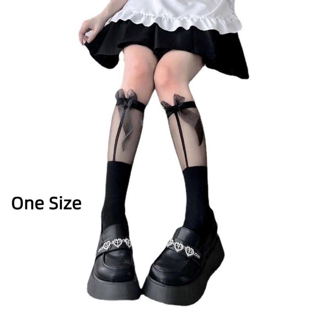 Transparent Calf Socks Bowknot Mid Tube Socks Sweet JK Knee Sock  Girls Slim Stockings