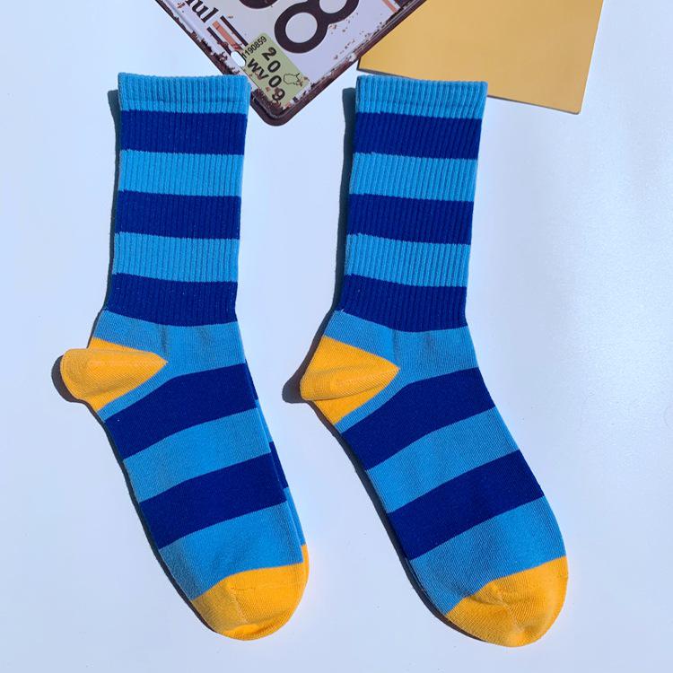 Unisex gestreifte Mid-Tube-Baumwollsocken – Europäischer und amerikanischer Streetstyle für Sport, Hip-Hop, Skateboard und College-Mode