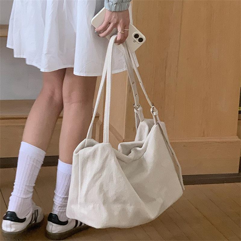 Lazy Style Large Capacity Canvas Tote Bag New College Student Class Bag Commuting Shoulder Crossbody Bag for Women