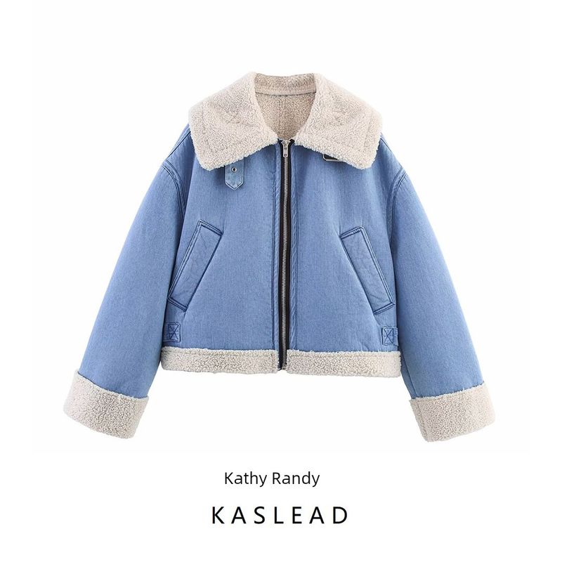 Kaslead New Women clothes Western Style Fashion Fleece Motorcycle Jacket Cotton-padded jacket 3548250