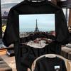 Retro Torn Paper Eiffel Tower Coordinates City Landscape Pattern Mens  Cotton Tshirt Breathable Loose Souvenir Top