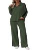 Women's Plus Size Ribbed Two Piece Set Half Zip Long Sleeve Top Wide Leg Pants Casual Fall Lounge Outfit 1XL-5XL
