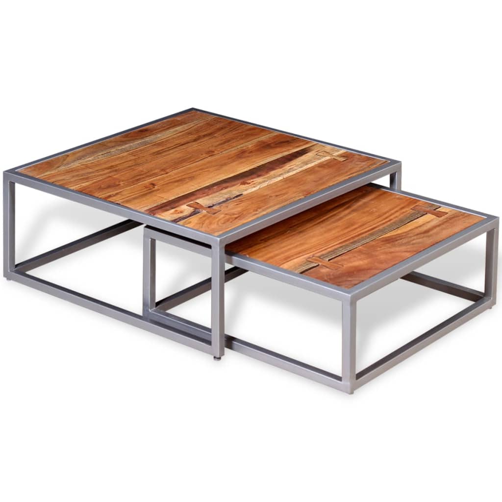 2 Piece Coffee Table Set Solid Acacia Wood