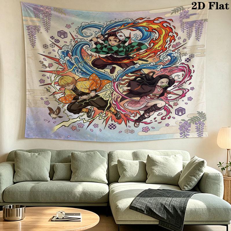 Arazzo da Parete Demon Slayer Appeso Estetico alla Parete Coperta in Tessuto Stampato Arazzi Decorativi per Camera da Letto Soggiorno Decorazione per la Casa