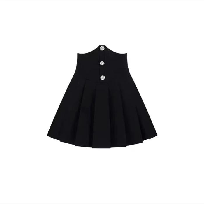 Elegant 2026 Pearl Halter Neck Off-Shoulder Silk Chiffon Two-Piece Set with Waist-Cinched Skirt Large