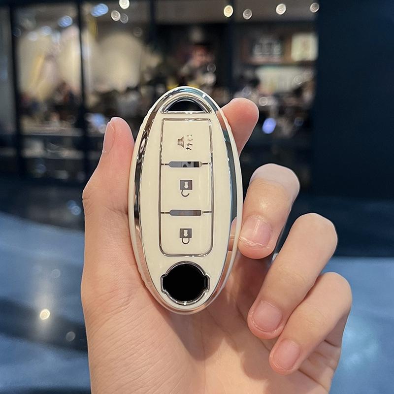 

3/4/5 Кнопок Серебристая Кромка Для Nissan Tiida Pathfinder Note Qashqai X-Trail T31 T32 Juke J10 J11 Kicks Крышка Чехол Корпус Ключа Автомобиля 3A button key cover белый