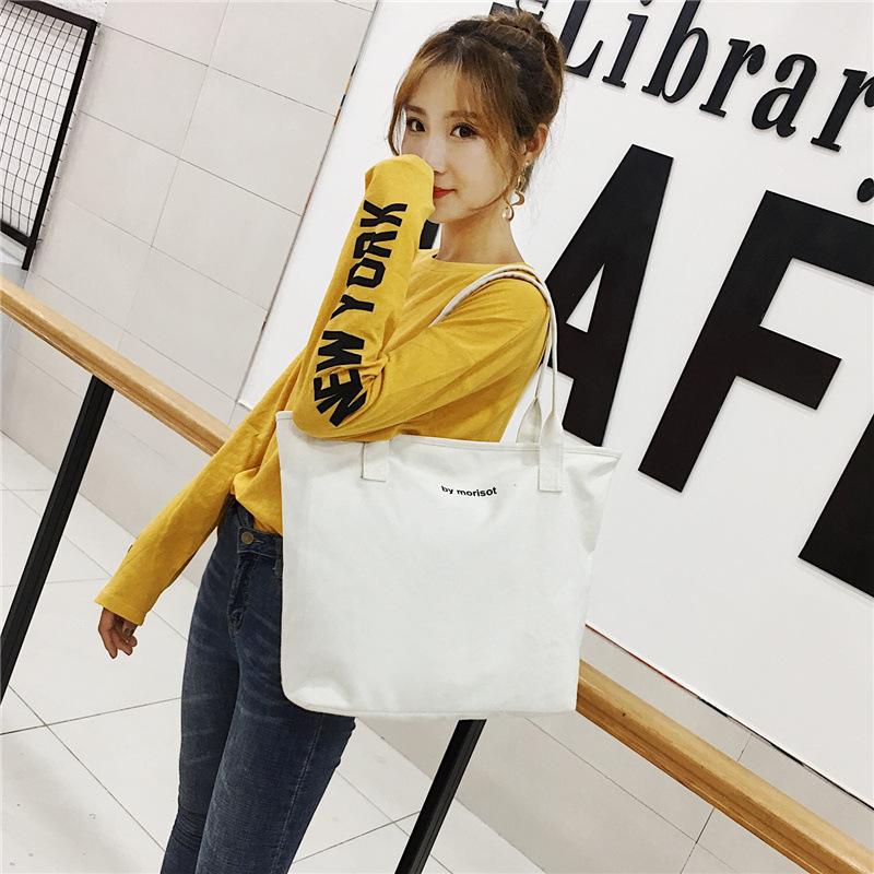 Fashion shoulder portable canvas bag zipper travel fitness bag large capacity small fresh and trendy
