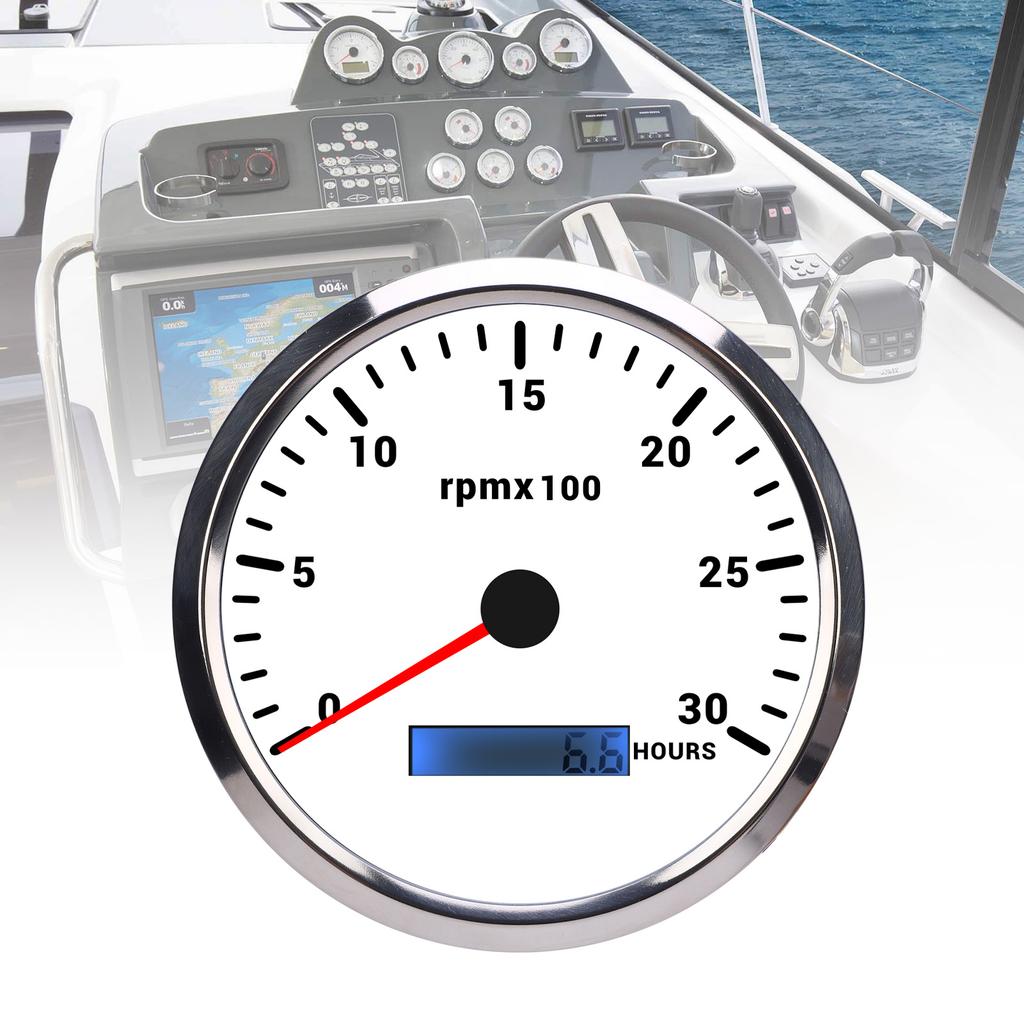 110mm 4-3/8in Tachometer 7 Color Backlight  9-32V 3000RPM Gauge with Hour Meter for Car Yacht RV Boat Truck Marine Tachometer