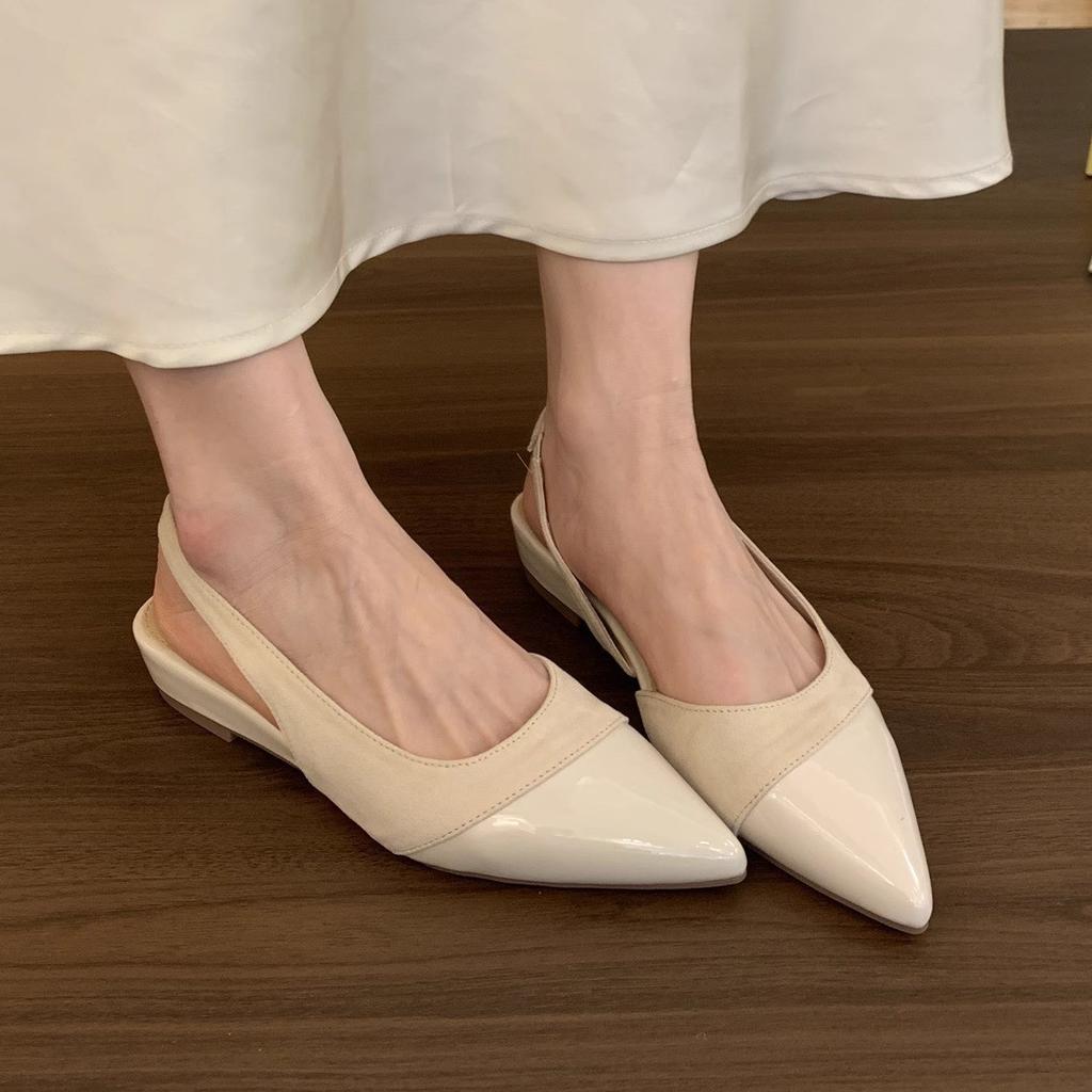 French temperament evening pointed head empty slope heel women's new shoes with skirt fairy flat bottom bag head sandals women's summer
