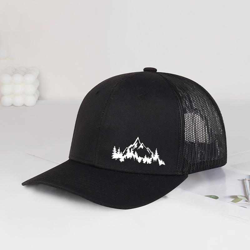 

Mountain & Pine Tree Print Trucker Hat Adjustable Unisex Mesh Outdoor Hiking Sun Hat чорний