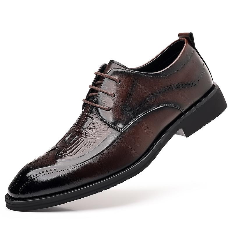 Carved Brock Leather Shoes Men's British Leather Business Dress Casual Shoes Men's Lace-Up Derby Shoes