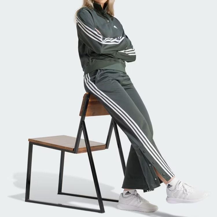 Adidas Vintage Mid-Rise Striped Straight Leg Knit Sports Pants Women Pants Green IS0871