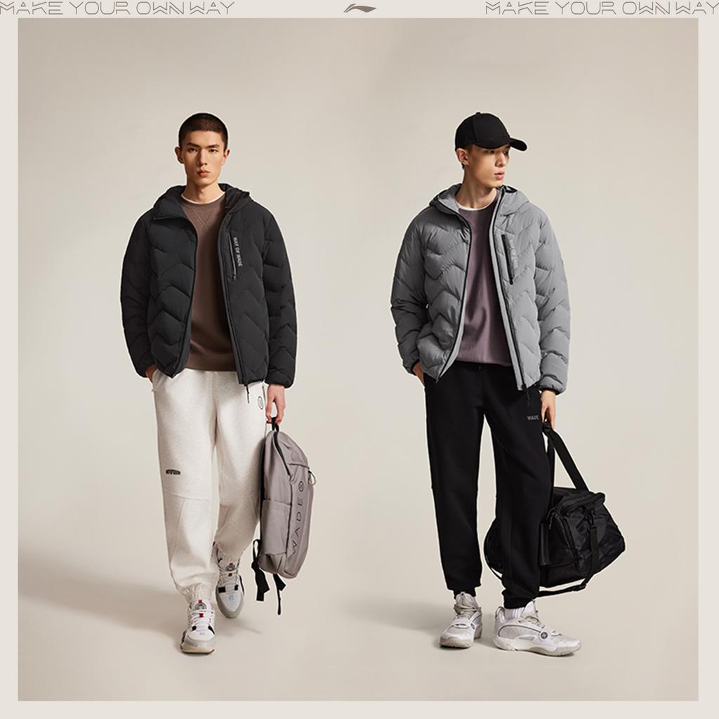 Li Ning Wade Sportlich Lässig Winddicht Wasserabweisend Kapuze Buchstaben Warm Bequem Gerippte Daunenjacke Herrenjacke AYMV055-1