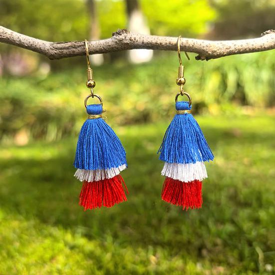 Earrings Multi-layered Fringe Earrings Creative Red, White, and Blue Flag-Colored Pendant Earrings 4th of July Independence Day Gift for Women