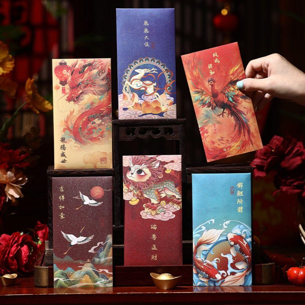 

6pcs Traditional New Year Red Envelopes Chinese Style Good Luck Red Pocket Kids Gift Style 2