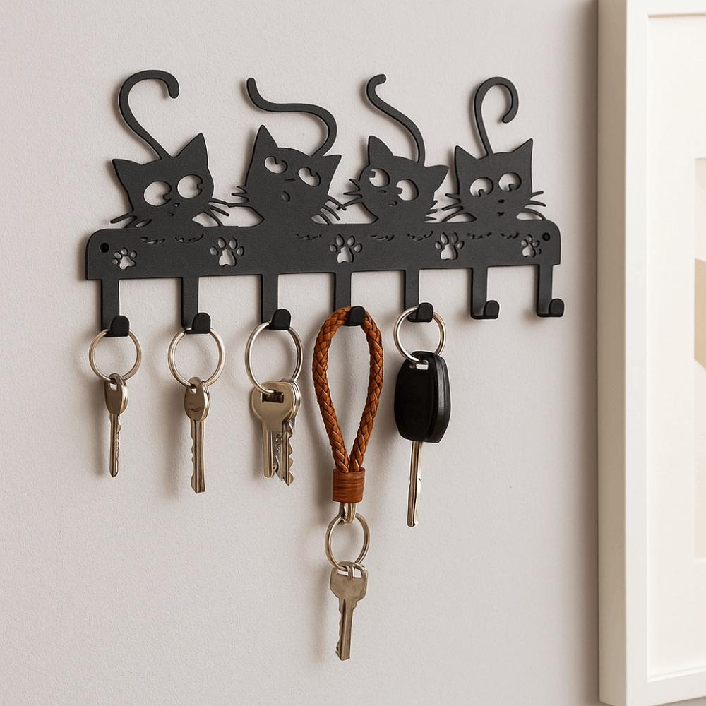 Black Cat Wall Hat Hanger Iron Cartoon Cat Coat Hook Easy To Install Key Holder Household