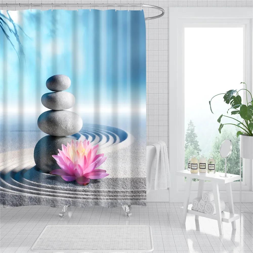 3D Buddha Plant Printed Bath Curtains Waterproof Polyester Fabric Bathroom Shower Curtain Screen with Hooks Bathroom Curtains