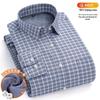 New Plus Size Velvet-Lined Men's Pure Cotton Plaid Shirt - Warm, Thickened for Autumn/Winter Cold Protection