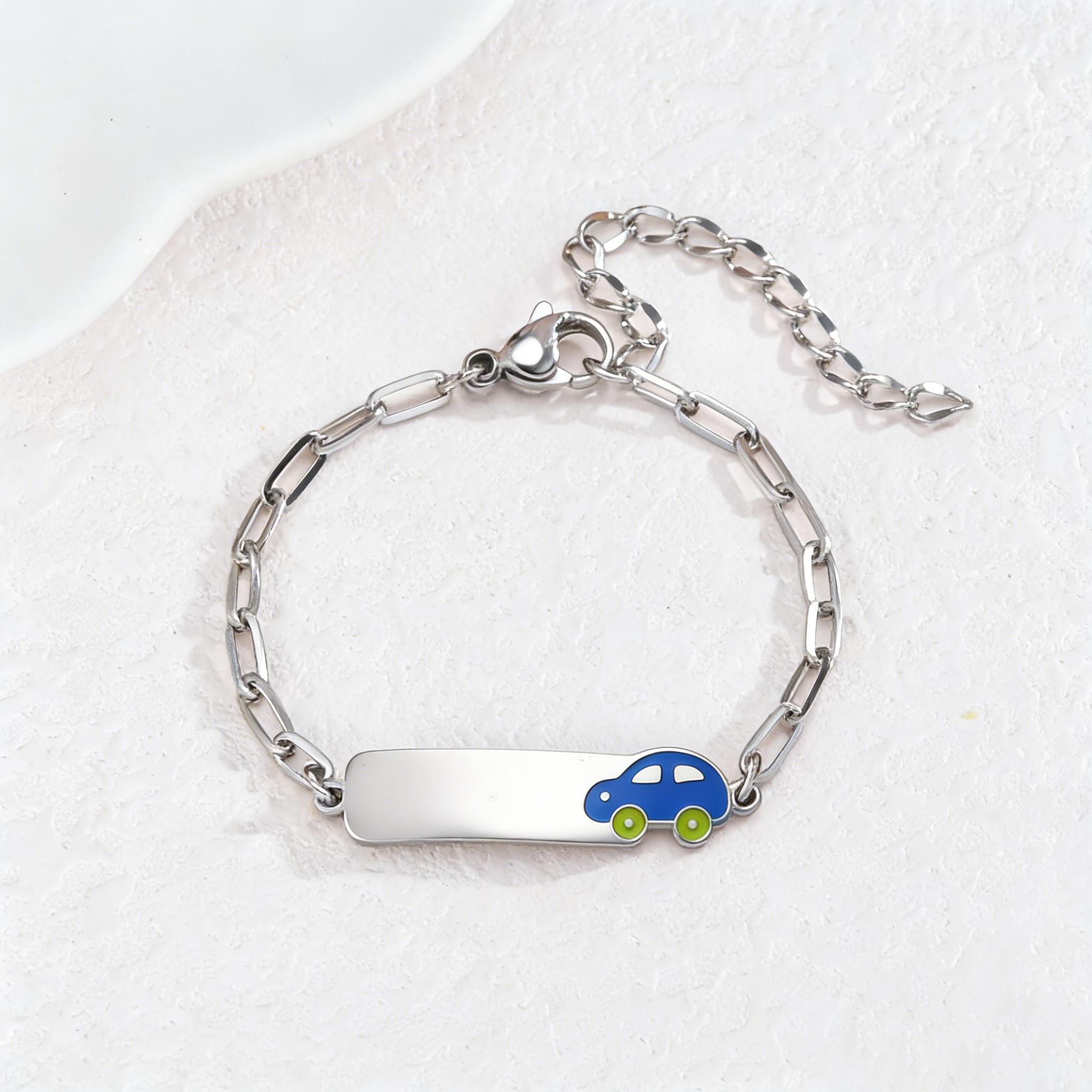 

Atoztide Engrave Name Bracelet For Baby Kids Color Oil Drip Football Stainless Steel Jewelry Figaro Chain Personalized Gift No engrave