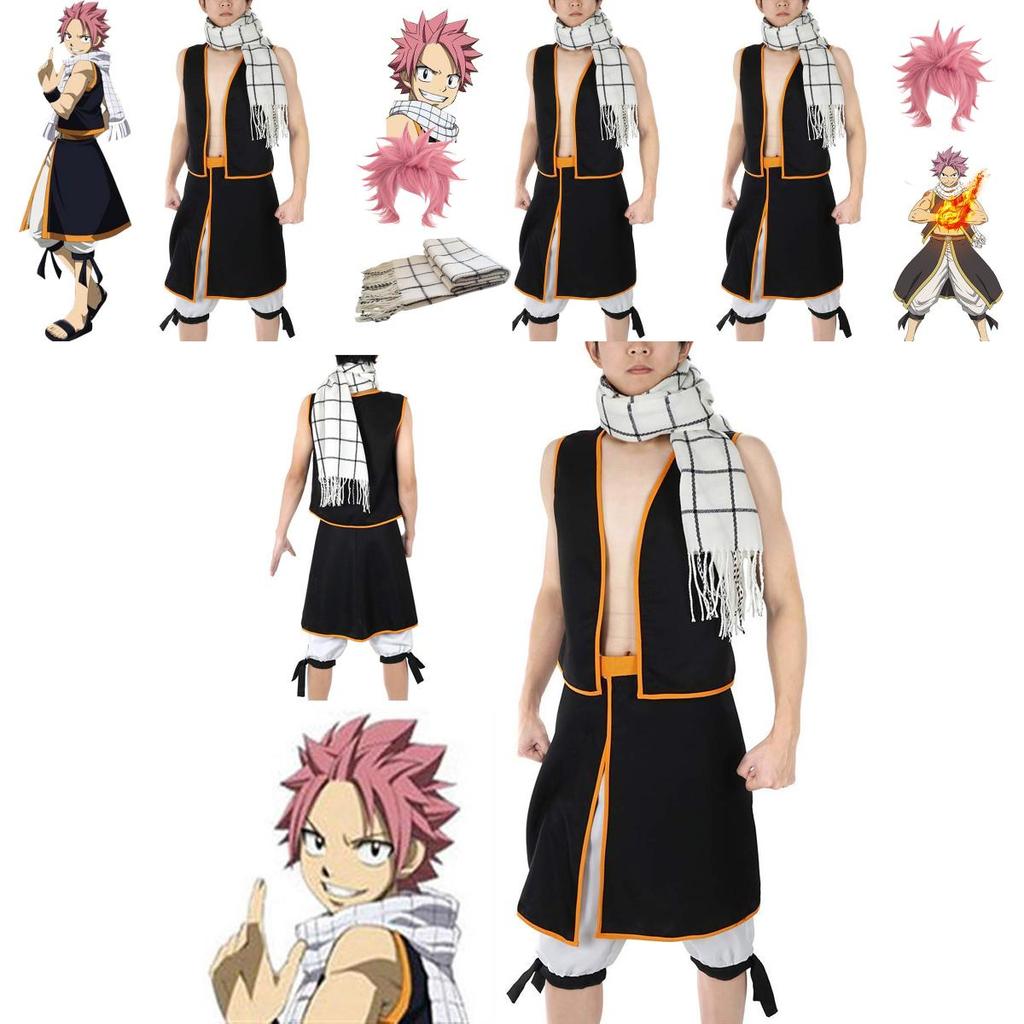 Conjunto Completo de Top e Saia Cosplay de Alta Qualidade do Natsu Dragneel de Fairy Tail Para o Halloween