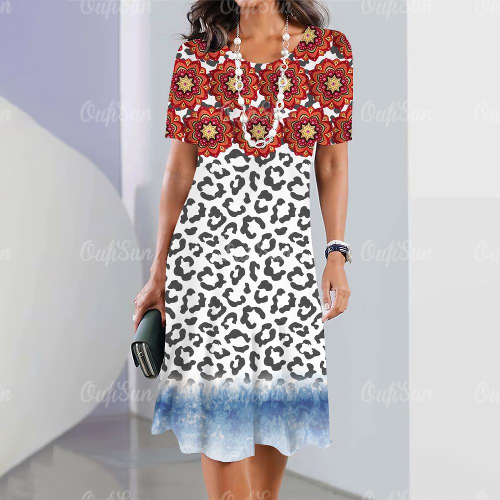 

Новые женские платья Леопардовый цветочный принт Элегантные красивые платья Женская летняя повседневная модная одежда 5XL