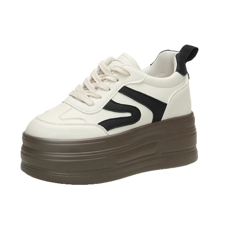 

8.5CM Thick-soled Increase Small White Shoes Women 2025 Autumn New Breathable Leisure Sports Board Shoes Moral Training Shoes 34