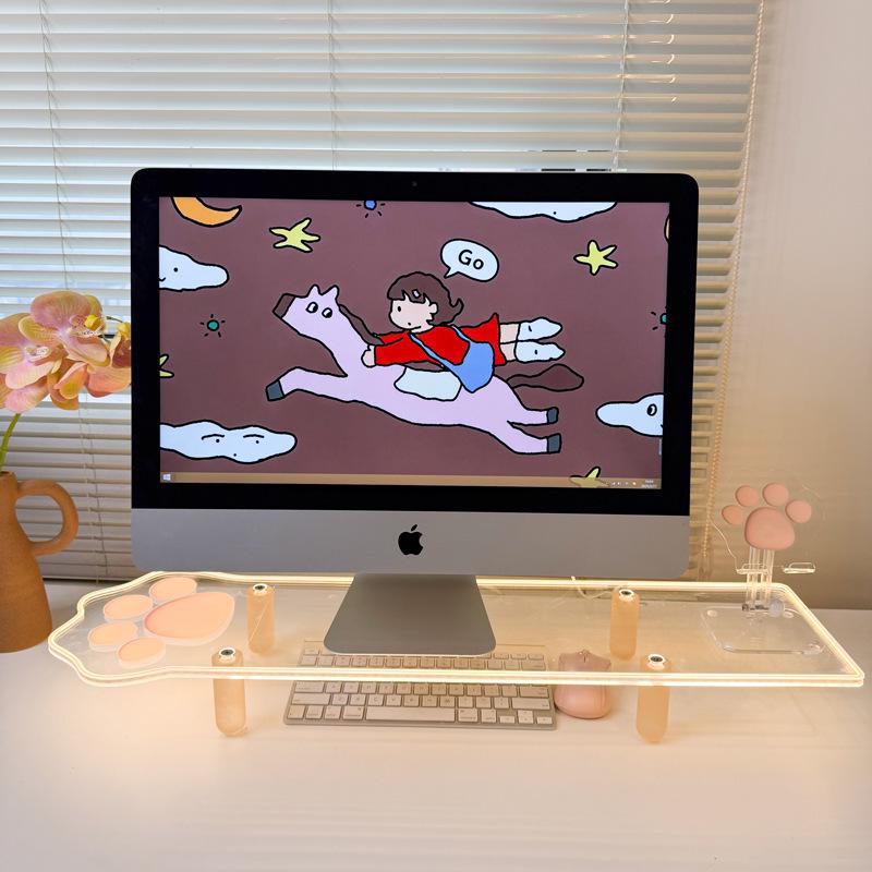 Luminous Cat Paw Acrylic Monitor Riser & Storage Shelf