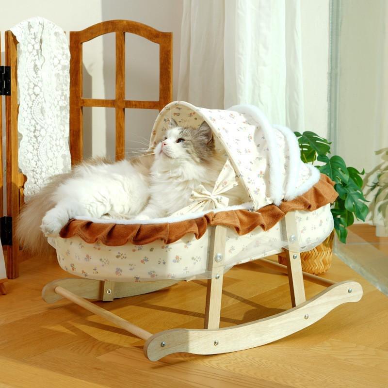French-Style Cat Bed With Removable Cover Multi-Function Pet Cradle Indoor Cats Soft Nest British Shorthair Ragdoll