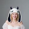 Japanese Popular Funny Devil Corner Crochet Knitted Beanie Hat Handmade Cute Long Ear Warm Cover Warm Wool Hat Spot