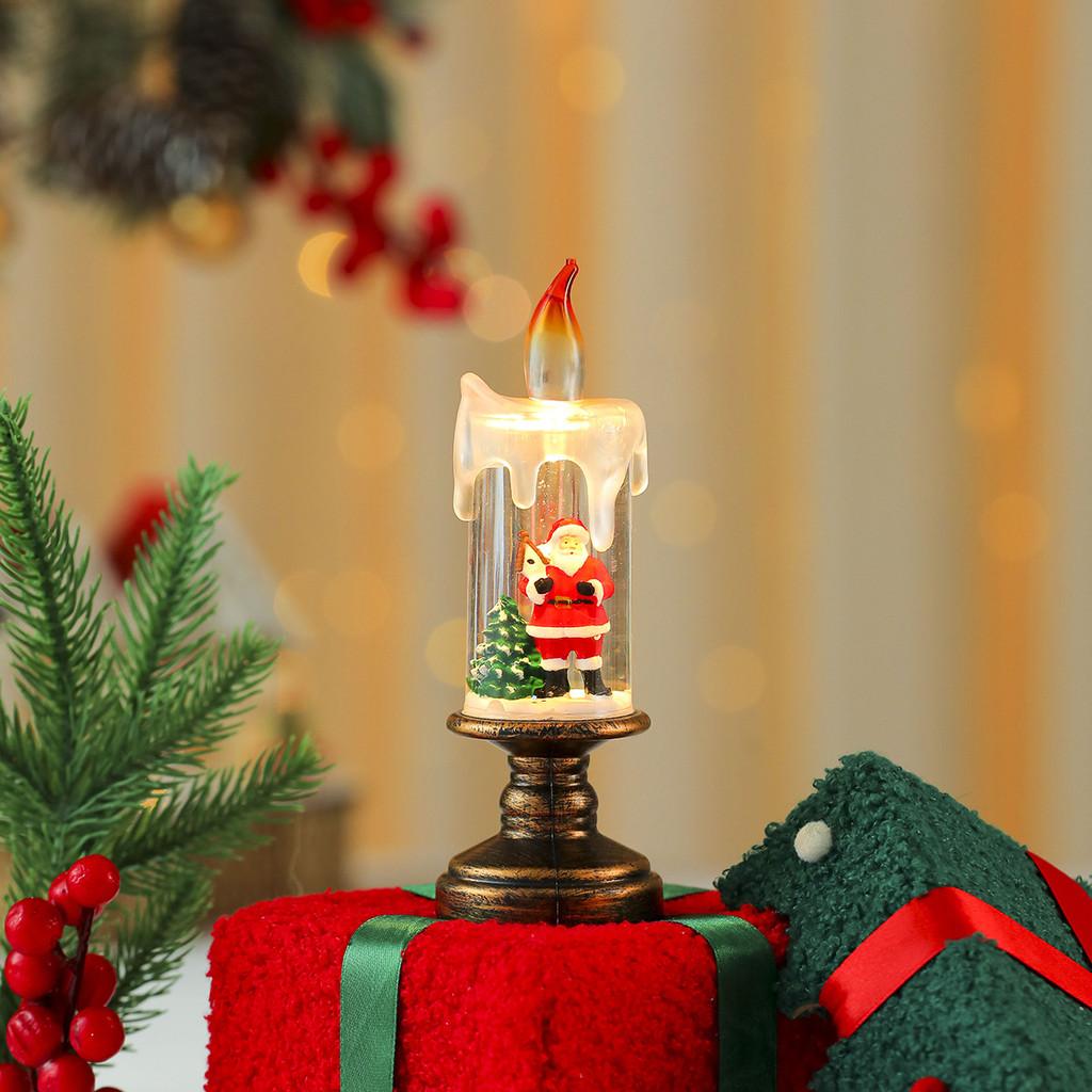 Christmas Snowman Santa Claus Snowflake Candle Light With Falling Snow Effect
