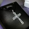 Exquisite White Zircon Cross Pendant Necklace Women's 925  Geometric Cute/Romantic Chain Birthday Party Engagement Jewelry