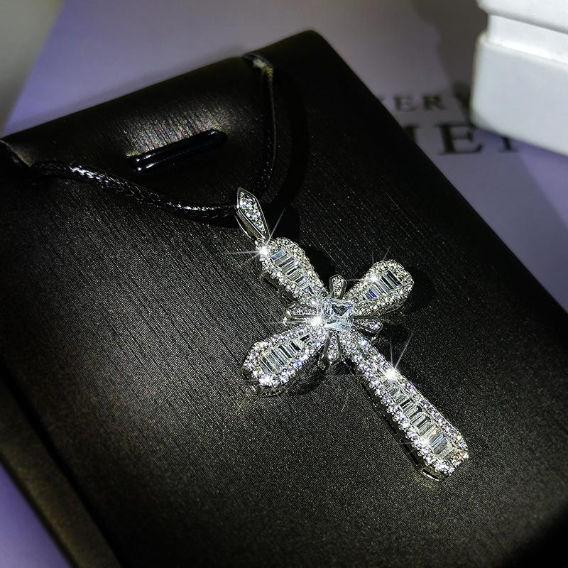 Exquisite White Zircon Cross Pendant Necklace Women's 925 Geometric Cute/Romantic Chain Birthday Party Engagement Jewelry