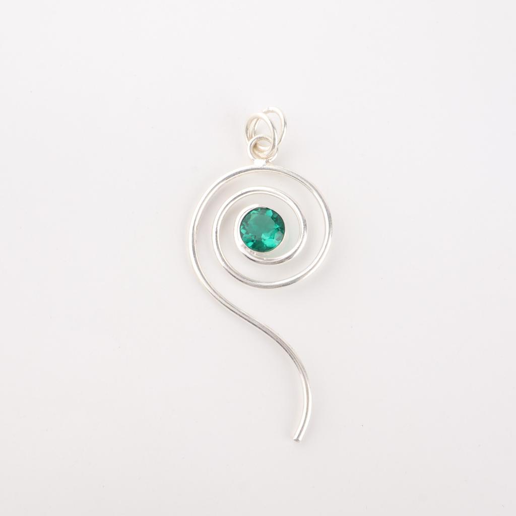 Boho Spiral Chrome Diopside Gemstone Pendant 925 Sterling Silver Handmade Gift PP-42-1