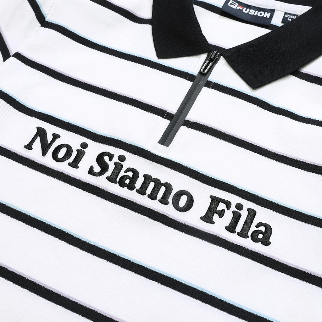 FILA Casual Striped Knitted Polo Shirt Women tops White T11W326101F-WT