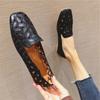 Hollow hole single shoes women's flat bottom fat wide fat feet mother shoes loafers large size ladyshoes Doudou shoes