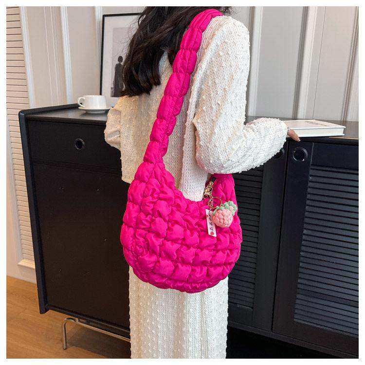 Women Bag  New Nylon Filled Cotton Autumn Winter Fashion Sweet Solid Zipper Shoulder Bags  Crossbody Girls Bag